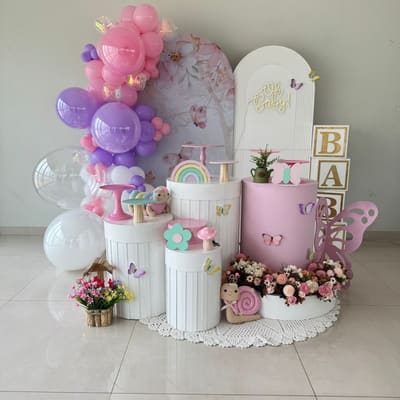 Decoração de festa infantil tema Lilás e flores em Porto Velho